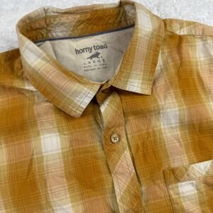 Horny Toad Mens Mickey Organic Cotton Plaid Short Sleeve Shirt Yellow Large L